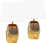 BRUBAKER doppio set Lampade da tavolo o comodino - 38 cm - oro - basi in ceramica - paralumi in ...