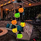 Campanelli eolici di zucca di Halloween, luci a stringa solari per esterni 6 LED RGB a colori con gancio in ...