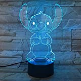 Cartoon Stitch 3D Lampada da tavolo da tavolo Night Light Acrilico pannello cavo USB 7 colori cambiare tocco lampada di ...
