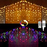 Cascata Luci Esterno, BrizLabs 360 LED 13.8M Luci Natale Bianco Caldo Colorate Tenda Luminosa Interno Luci Stringa Decorazione Natalizie 11 ...