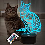 Cat Pet Gifts for Kids Girls,3D Illusion LED Cat Lamp Night Light with Remote Control 16 Colors Changing Decoration Bedside ...