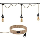 Cavo per lampadario in corda di canapa con presa on/off Lampadario decorativo con presa adatto per interni, camera da letto, ...