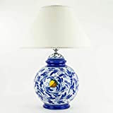 CEAR ceramiche - Lume in ceramica di Caltagirone blu decorato a mano, lampada da tavolo ceramica siciliana