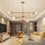 Chandelier Glass/Metal Geometric Warm Line Art LED Lamp Gold LED-E27 6 for A Variety of Scenarios.(100x80cm) Long Life