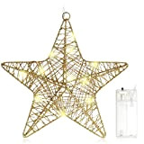 com-four® Deco LED Star Christmas - Stella Decorativa Natalizia da Appendere - Stella di Natale in Metallo con Paillettes - ...