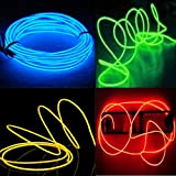 Confezione da 4 fili EL, filo elettroluminescente stroboscopico con luce al neon da 5 m, 4 colori (bianco, verde, rosso, ...
