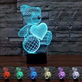 Coolzon 3D Illusion Lampada Luce Notte Bambini Comodino Toccare Il Controllo 7 Colori Selezionabil Orsacchiotto Luci Notturne Idee Regalo San