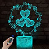 CooPark love heart 3d lampada led USB night light decorazione della casa 16 cambio colore con telecomando da tavolo accanto ...