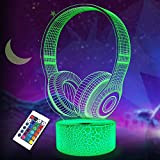 Cuffia 3D Luce notturna, Lightzz Headset Illusion Lamp with Remote + Touch 16 Changing Changing + Timer Desk lampade per ...