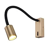 DAWALIGHT Lampada da Comodino Muro LED 5W Lampada da Lettura a Parete a Collo di Cigno Flessibile in Alluminio con ...