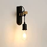 DAXGD Applique da Parete Interno Vintage, Lampada da Parete Industriale in Legno Nera, Applique con Base E27 per Camera da ...