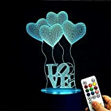 Deerbird® 4 palloncini di amore cuore visiva 3D 7 Modifica del colore LED Telecomando Lampada da scrivania USB Luce notturna ...