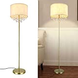 Depuley Lampada da terra a LED per soggiorno, con cristalli dorati, moderna, con poggiapiedi, 9 W, 3000 K, luce bianca ...