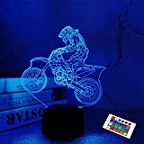 Dirt Bike, Motocross 3D, luce notturna per bambini, per Natale, compleanno, per bambini, fan della motocicletta, con telecomando in 16 ...