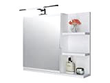 DOMTECH Armadietto da bagno con specchio, con mensole e illuminazione a LED, specchio da bagno, bianco