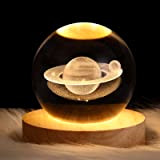 DRYFAL 3D Saturno Sfera di Cristallo Luce di Notte per Bambini Palla di Vetro Lampada da Notte con Base in ...