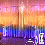 DUOJIN 280 LED Luci a Cascata Tenda arcobaleno con 8 modalità di illuminazione e telecomando timer per la decorazione di ...