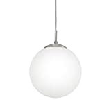 EGLO Lampada a sospensione Rondo, lampada a sospensione a uno punto luce, lampada a sospensione in acciaio, nichel opaco, bianco ...