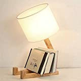 ELINKUME® Creativa lampada da scrivania robot, mensola regolabile lampada da comodino in legno con paralumi in tessuto E27 vite per ...