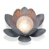 Esotec - Lampada a energia solare da giardino a fiore di loto, decorativa, in metallo, con sfera di vetro, luce ...