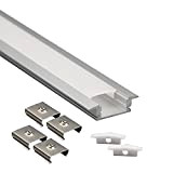 Eurekaled Profilo Alluminio da INCASSO 2 metri per Strisce LED con Copertura Opaca, Tappi e Ganci inclusi