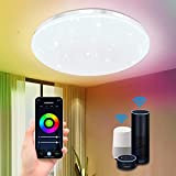 EXTRASTAR Smart Wifi Lampada da soffitto, 24W 1900lm Lampada da WiFi Luce Dimmerabile RGB Controllo vocale dimmerabile Multicolore Rotondo Plafoniere ...