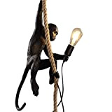 Famiglia Scimmia di stile industriale vintage lampada, personalità creativa arte resina lampadario, corda di canapa scimmia lampadario, E27 Lampade (Color ...
