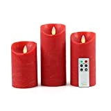 Fanna Set di 3 Candele Pilastro Rosse Fiamma Oscillante con Telecomando e Batterie per Natale e Matrimonio, H 12,5 cm ...