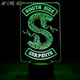 Festival 3D Illusion Lampada LED Night Light Serie TV Riverdale South Side Serpents Serpente Logo Arredamento Camera da Letto Fidanzato ...