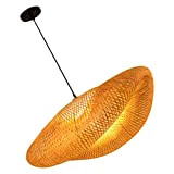 Frcolor, lampadario vintage in bambù intrecciato con luce antica, lampada a sospensione in rattan a gabbia per uccelli, decorazione con ...