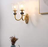 FREEDL Classico LED Applique Da Parete ottone Antico,rustico Lampada Da Parete Comodino Dorata Con Paralume in Vetro, Wall Lights Hotel ...