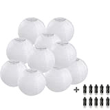 FullBerg - 10 lanterne di carta 30 cm bianche + 10 mini palloncini a LED a luce bianca calda, forma ...