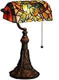 FUMAT Lampada da Tavolo in Stile Tiffany, Lampada da Scrivania Vintage Banchieri in Vetro con interruttore a catena, per Soggiorno ...
