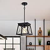 Ganeed Lampada a sospensione in metallo con finitura in legno, 1 lampadario a lanterna rustica, regolabile in altezza per cucina, ...