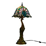 GDLight 13-inch Pavone dell'Annata Lampada da Tavolo Tiffany Style Stained Glass Desk Lamp con Resina del Pavone Base per Soggiorno ...