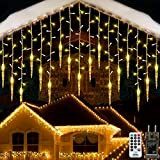 Geemoo Cascata Luci da Esterno, 9M 360 LED Tenda Luminosa Natale Con 60 Ghiaccioli, Luci Natalizie da Esterno con Telecomando, ...