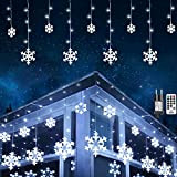 Geemoo Luci di Natale Cascata Fiocco di Neve 3M 168 LED Tenda Luminosa Bianco Freddo, Luci Nataliazie con Telecomando, 8 ...