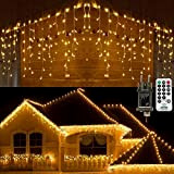 Geemoo Luci Natale Esterno Cascata, 9M 360 LED Tenda Luminosa Bianco Caldo, Luci Nataliazie con Telecomando, 8 modalità, Luci Decorazioni ...