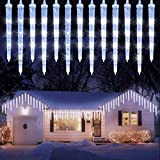 Geemoo Luci Natale Esterno,Tenda di luci LED con 20 Ghiaccioli, 90 LED Tenda Luminosa Bianco Freddo, Luci Natalizie con 8 ...