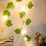 Ghirlanda luminosa con foglie di uva verdi, batterie AA, 2 m, 20 LED, in rame flessibile, ideale per interni, camera ...