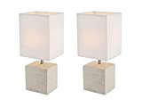 Globo Lighting - Set di 2 eleganti lampade da tavolo GERI, base in ceramica beige, paralume in tessuto bianco