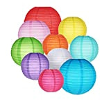 GoFriend, confezione da 10 lanterne chinesi di carta, rotonde, colorat, lanterna stile palloncino, decorazioni da appendere, colori e misure assortite, per ...