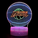 Goldmik Pallacanestro Lampade 3D Illusione Ottica Luce Notturna con 7 Colori Lampada da Tavolo per Lakers Fan Gfit (Tricolor Lakers)