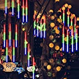GPODER Doccia Pioggia Luci 30CM, 8 Impermeabile Spirale Tubo Luci della Pioggia di Meteore, 288 LEDs Waterfall Light per Natale/Esterno/Albero/Casa/Giardino/All'Aperto ...