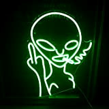 Green Smoking Alien Insegne al neon Disprezzare il gesto Luce al neon Led Neon Wall Sign Usb o batteria Luce ...