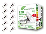 greenandco 10x Spot a LED IRC 97+ 2700K 36° GU10 7W (equivalente spot alogeni 53W) 380lm (bianco caldo) SMD LED ...