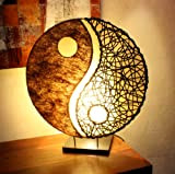 GURU SHOP Lampada da Tavolo/lampada da Tavolo Ying Yang, Fatta a Mano in Bali da Materiale Naturale, Sisal, Rattan, Marrone, ...
