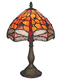 Gweat Tiffany 10" arancione caldo libellula lampada da tavolo in vetro colorato perline di cristallo paralume illuminazione antica soggiorno camera ...