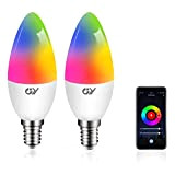 GY Lampadine LED Alexa Inteligente WiFi E14 6W 600LM C37, Multicolore regolabile RGBCW dimmerabile bulbo, applicazione di controllo 2700k-6500k, compatibile ...
