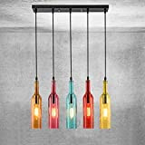 HEJU Colorate a 5 luci in vetro bottiglia Chandelier Creative Glass colorate lanterne for il soffitto Retro Industria soffitto lanterna ...